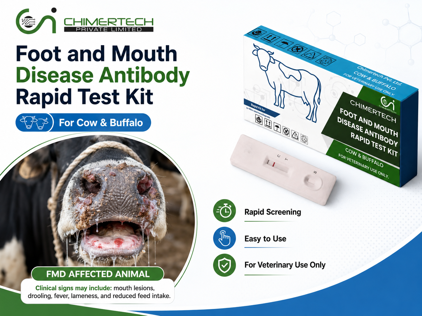 FMD DIVA Antibody Rapid Test Kit for cow and buffalo, cattle foot and mouth disease screening, மாடு எருமை FMD கிட், गाय भैंस FMD टेस्ट किट.